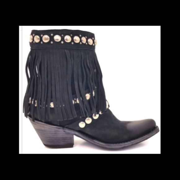 Leather boots Liberty black nubuck fringed